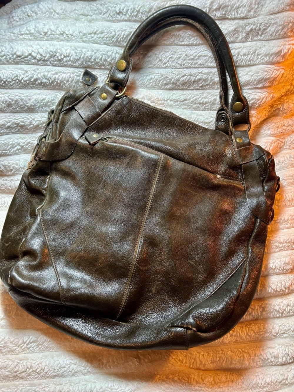 Very Cool Brown Leather Vintage English Satchel/Lg Purse Oversized Top Handle